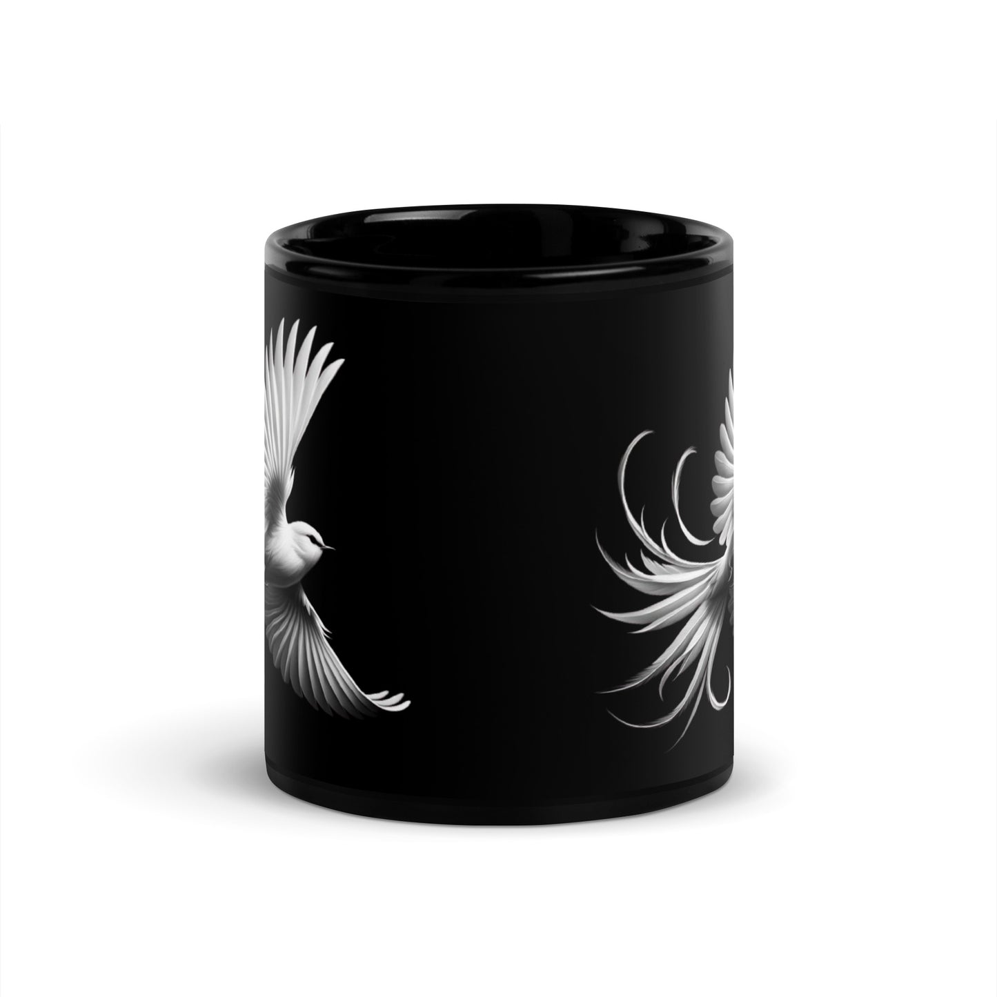 White Dove Black Glossy Mug
