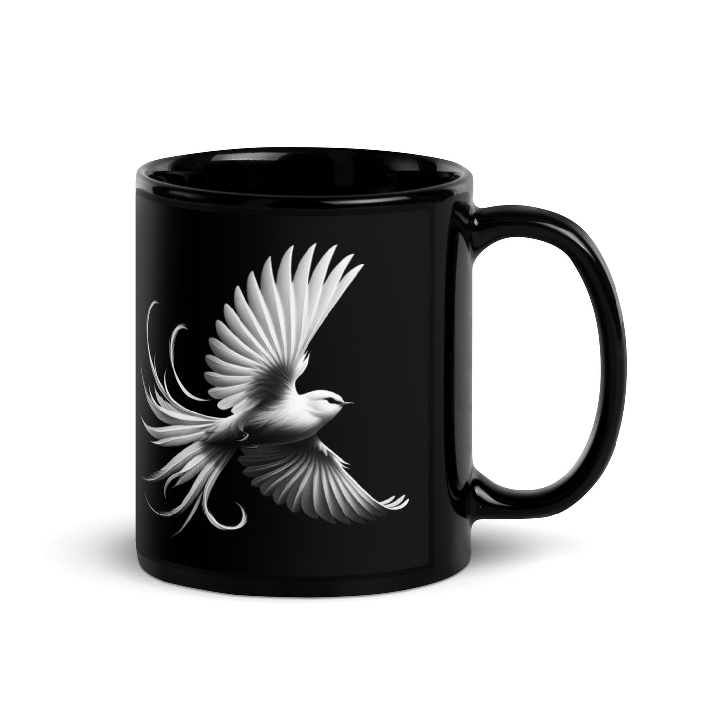 White Dove Black Glossy Mug