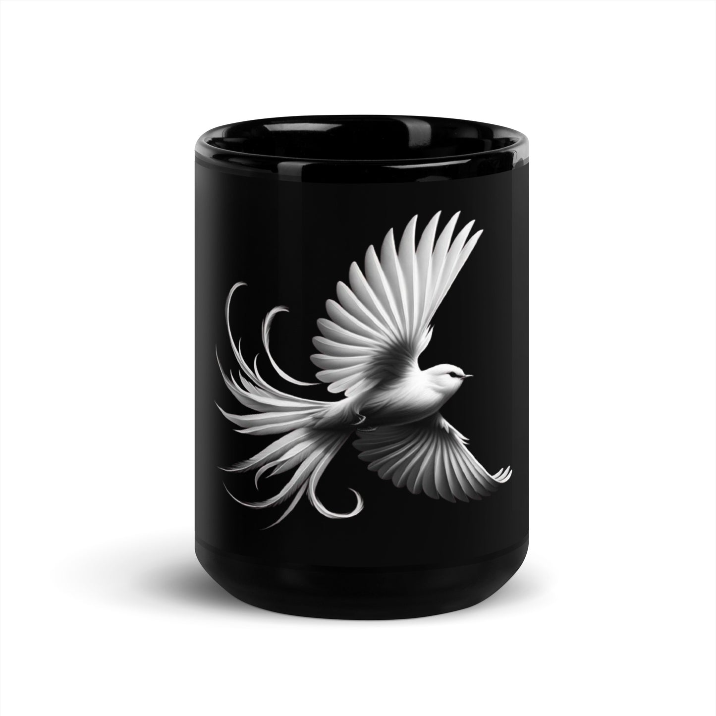 White Dove Black Glossy Mug